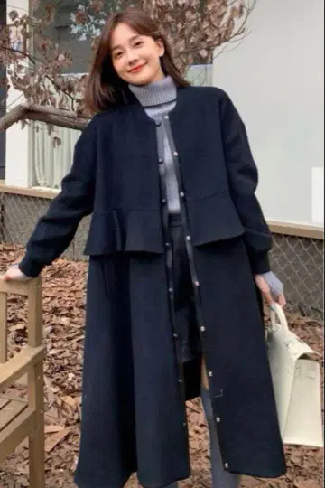 벌스데이 바쉬 프릴 라이트 코트 블랙 가죽 버튼 빅 사이즈