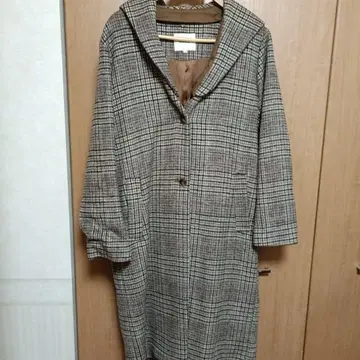 OZOC 체크 무늬 후드 부착 롱 코트