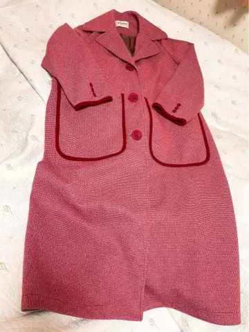 poppy 빨간색 체크 무늬 롱 코트