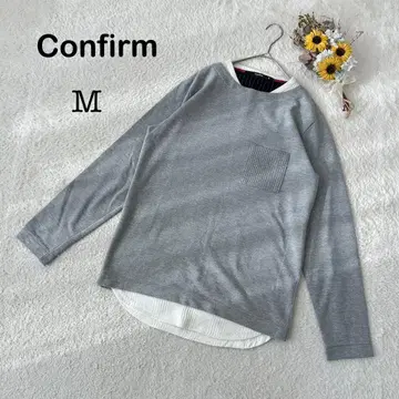 [ Confirm ] 그레이 긴팔 티셔츠 롱T 레이어드 디자인 M 사이즈