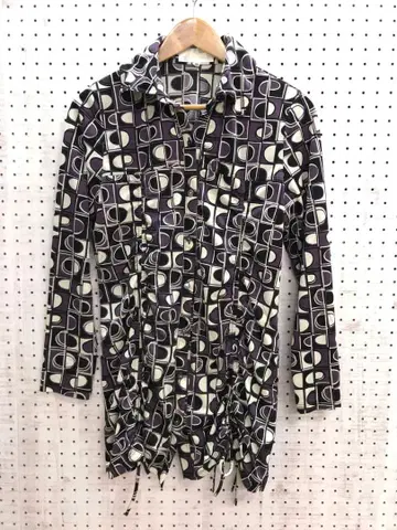 Y2K 레트로 사이키 구제 셔링 밑단 튜닉 셔츠