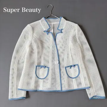 미사용급 슈퍼 뷰티 메쉬 파이핑 자켓 리본 L 사이즈