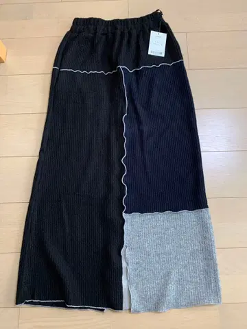 리브 패치워크 롱 스커트