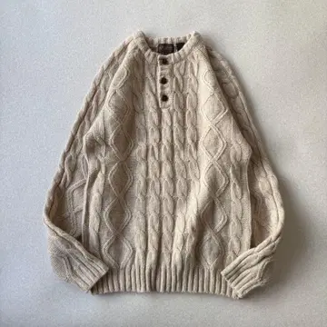 [ 새상품급 ] 레트로 울100% 싸개 버튼 케이블 니트
