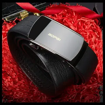 남성용 벨트 비즈니스 조절 가능 자동 버클 벨트 천연 가죽 박스 포함