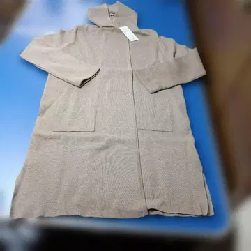 베이지 후드 부착 니트풍 롱 코트 기장 88, 여성용 L