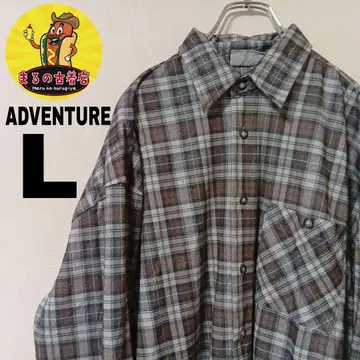 USA 구제 의류 ADVENTURE 플란넬 셔츠 L 그레이 브라운 체크