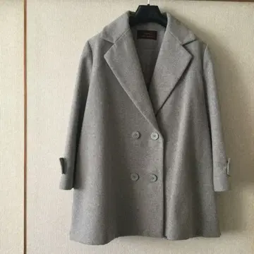 울 더블 브레스트 그레이 코트