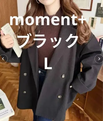 새상품 moment+ 니트 멜톤 루즈 실루엣 더블 테일러드 자켓 블랙 L