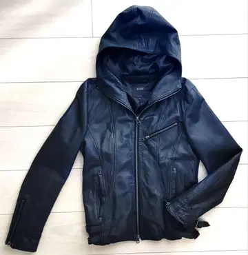 EDGE 루퍼트 [새상품급] 가죽 자켓 라이더 양가죽 후드 네이비