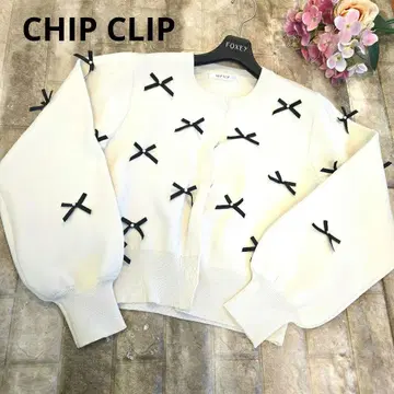 시착만 한 상품 CHIP CLIP 리본&펄 촉촉한 긴팔 가디건 M