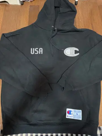 Champion USA 로고 블랙 후드티 L