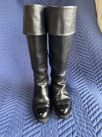 Paraboot 블랙 가죽 롱 부츠 사이드 지퍼