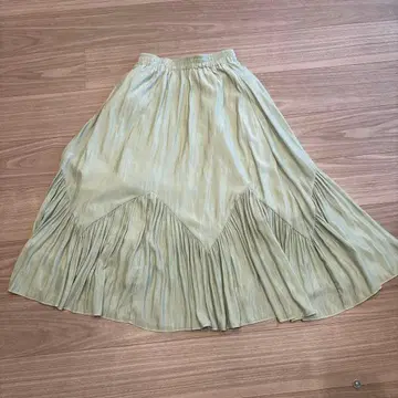 얇은 그린 플리츠 롱 스커트
