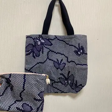 미사용 유카타 리메이크 시보리 토트, 핸드백&파우치 2점 set