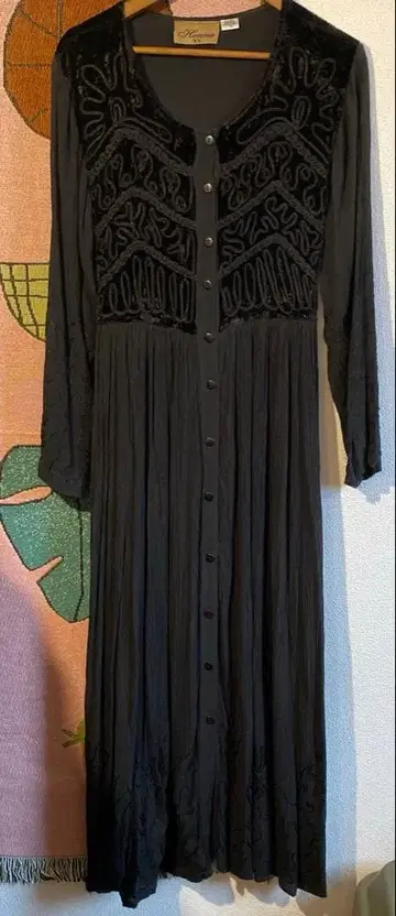vintage velours dress 자수 블랙