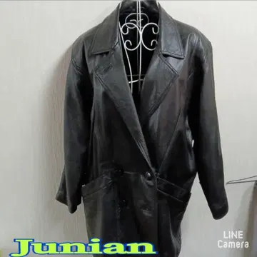 jubiam 블랙 가죽 코트 더블 버튼 이탈리아 라무 M 사이즈