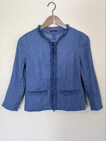 [AMACA] 노카라 자켓 데님 블루 프린지 40