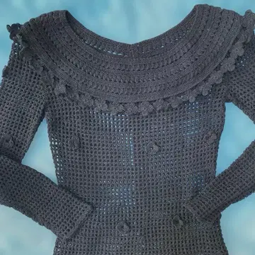 크로셰 뜨개질 원피스 블랙 작은 꽃 모티브