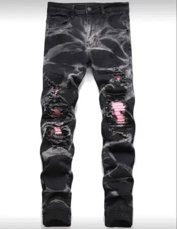 데미지 가공 스키니 데님 블랙 LOW TYPE DENIM S 사이즈