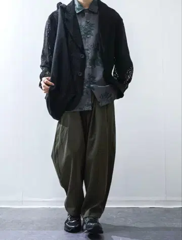 미사용품 remer 루즈 테이퍼드 와이드 팬츠 남성용