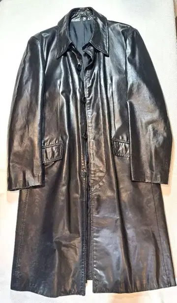 [레어] 블랙 호스 가죽 롱 코트
