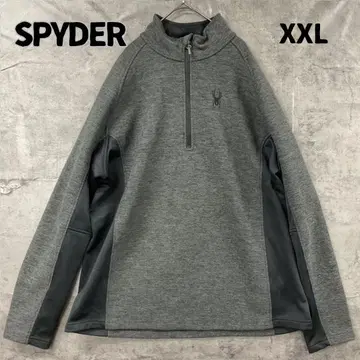 스파이더 플리스 상의 XXL 하프 지퍼 자수 로고 배색 절개 [ 7358