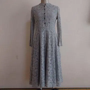 그레이 레이스 긴팔 원피스