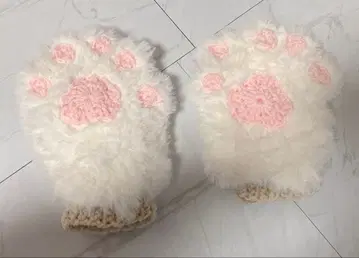 화이트 고양이 핸드메이드 암워머 손가락 구멍 있음 드림캣