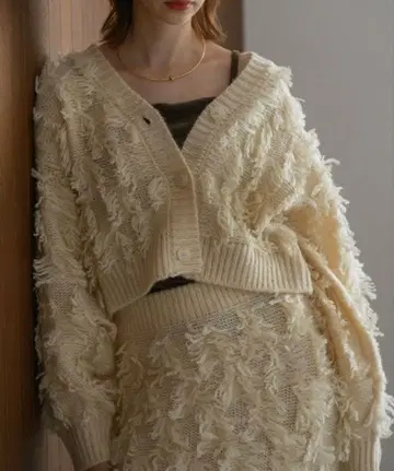 RETRO GIRL 프린지 니트 가디건 숏 기장