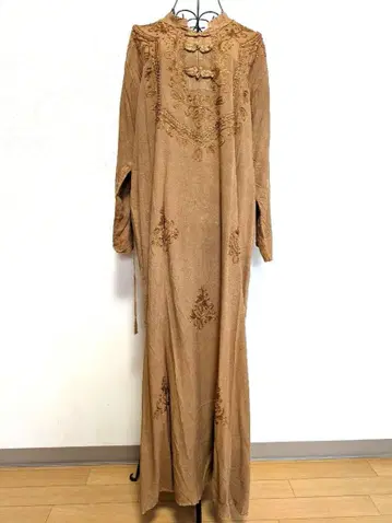 인도 자수 롱 쿠르타 드레스 카멜 새상품