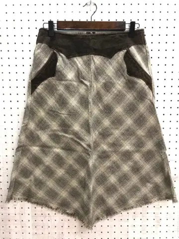 레트로 보헤미안 페미닌 구제 의류 스웨이드 장식 체크 무늬 프린지 스커트