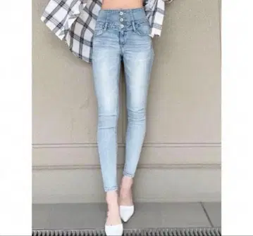 GYDA 허리 크로스 스키니 데님 팬츠