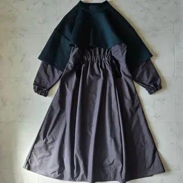 나곤스탠스 종이상자 콤비 드레스 그린 원피스 이소재 도킹