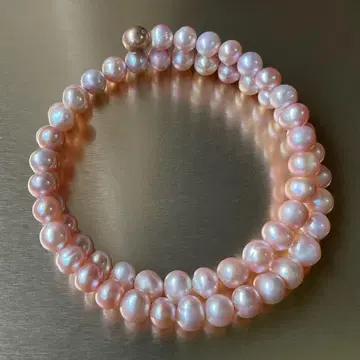 담수 펄 ( 핑크 염색 ) 투톤 팔찌 천연 소재 고급 디자인