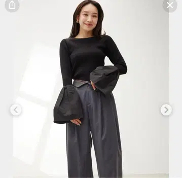 세탁 가능한 벨 슬리브 니트 밤 네이비 콜라보 무라오카 미사토 씨 콜라보