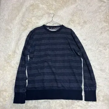 VAN 네이비 계열 보더 긴팔 티셔츠 크루넥 남성용 사이즈 M