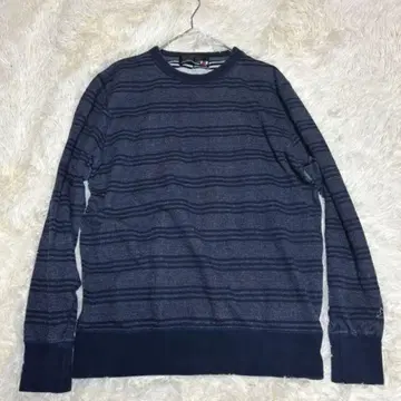 VAN 네이비 계열 보더 긴팔 티셔츠 크루넥 남성용 사이즈 M