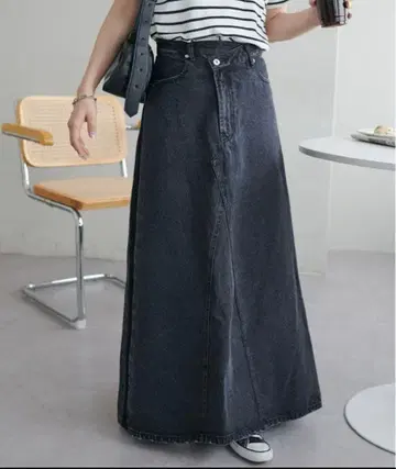 디스코트 DISCOAT US 코튼 데님 리메이크풍 배색 스커트