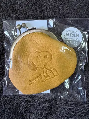 스누피 천연 가죽 코인 케이스 카멜
