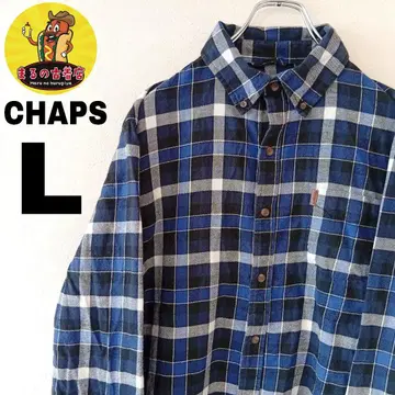 USA 구제 의류 CHAPS 플란넬 셔츠 L 블루 블랙 체크