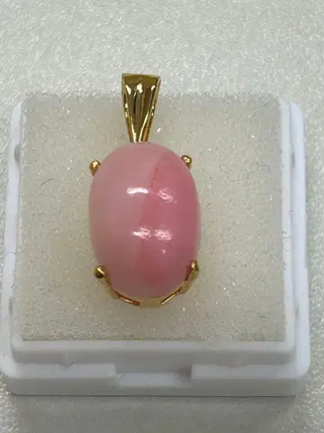 핑크 오팔 타원형 골드 도금 펜던트