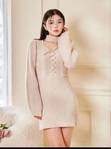 darich 레이스업 케이블 니트 미니 원피스