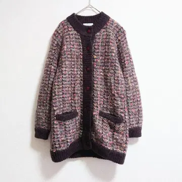 b 모헤어 쇼와 레트로 빈티지 컬러풀 두툼한 니트 가디건 브라운