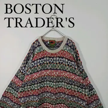 BOSTON TRADER'S 멀티 컬러 올오버 패턴 니트 스웨터 코튼 L