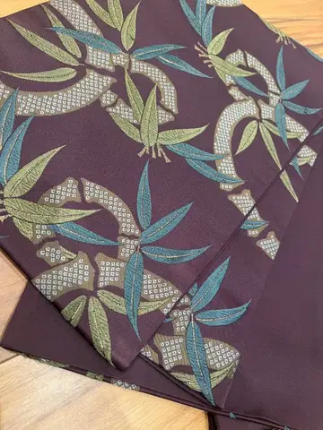 열림 마감 나고야 오비 짙은 보라색 계열 대나무 금실 새상품급 중고