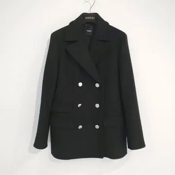 띠어리 더블 브레스트 피 코트 S 사이즈 블랙 실버 버튼