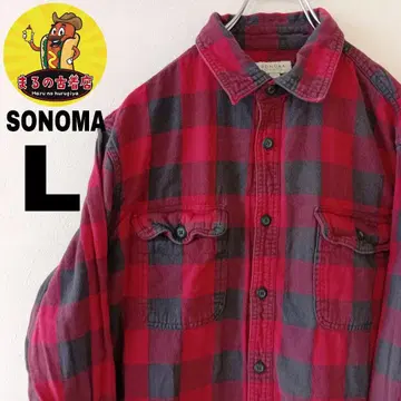 USA 구제 의류 SONOMA 플란넬 셔츠 L 레드 블랙 체크