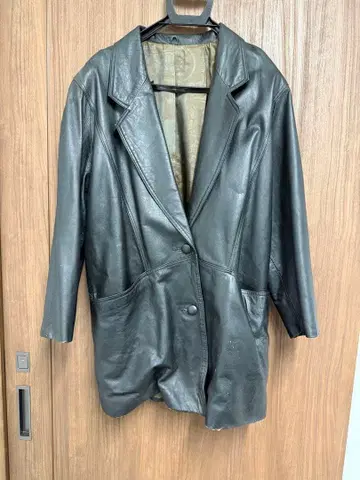 천연 가죽 레트로 블랙 가죽 자켓 롱 코트 스타일