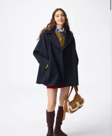 GU 코지 멜톤 케이프 코트 네이비 S